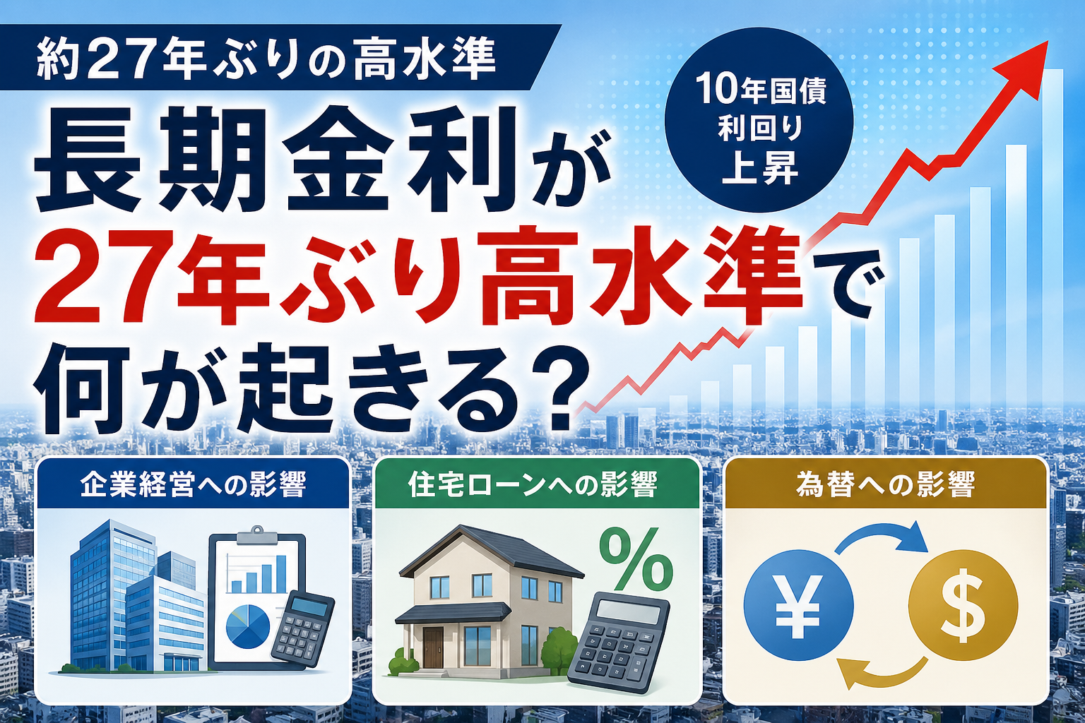 長期金利が27年ぶり高水準で何が起きる?企業経営・住宅ローン・為替への影響を解説