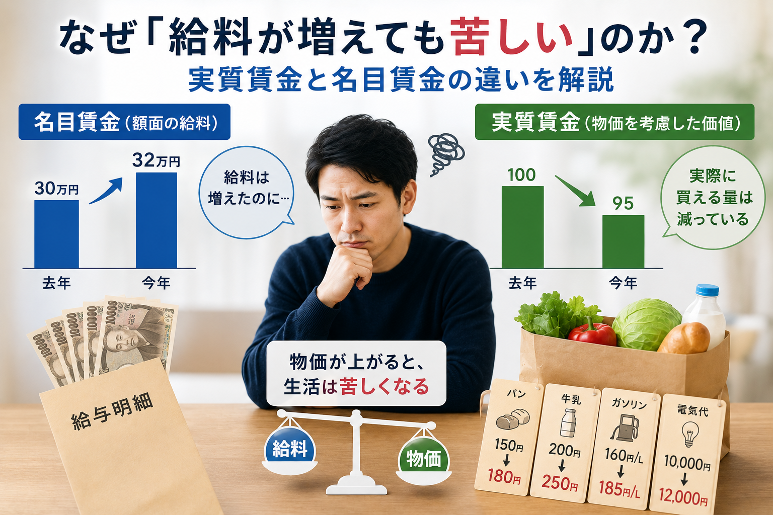 なぜ「給料が増えても苦しい」のか?実質賃金と名目賃金の違いを解説