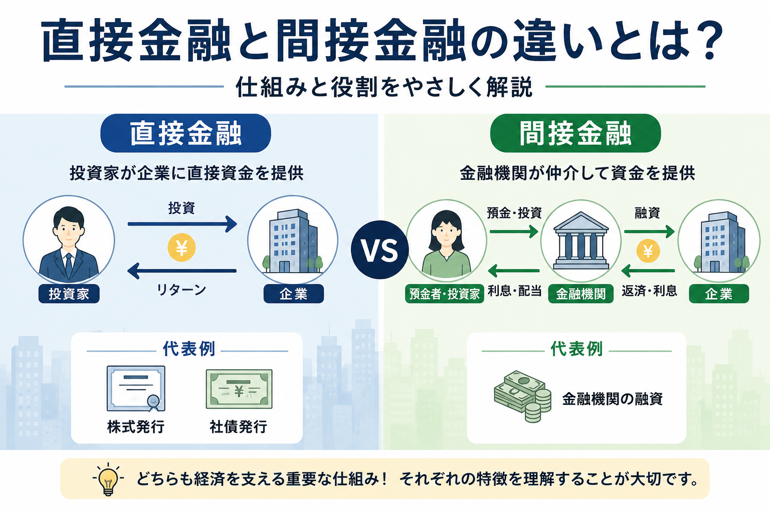 直接金融と間接金融の違いとは？仕組みと役割をやさしく解説